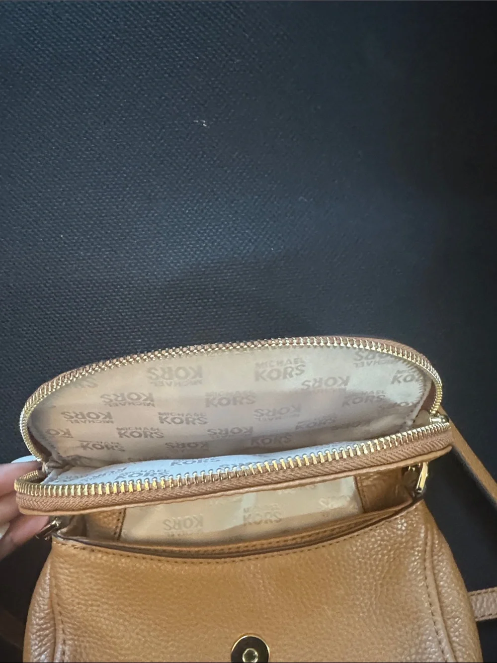 Michael Kors Tan Leather Crossbody Bag with Gold Hardware